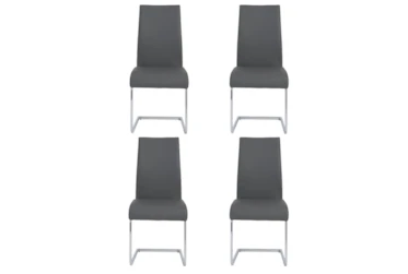 Grey Faux Leather And Chrome Cantilever Side Chair-Set Of 4