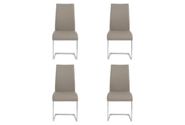 Taupe Faux Leather And Chrome Cantilever Side Chair-Set Of 4