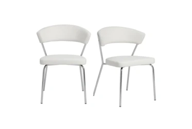 White Faux Leather And Chrome Curved Back Dining Chair-Set Of 2