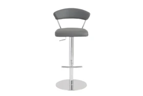 Grey Faux Leather And Chrome Curved Back 30 Inch Adjustable Swivel Stool