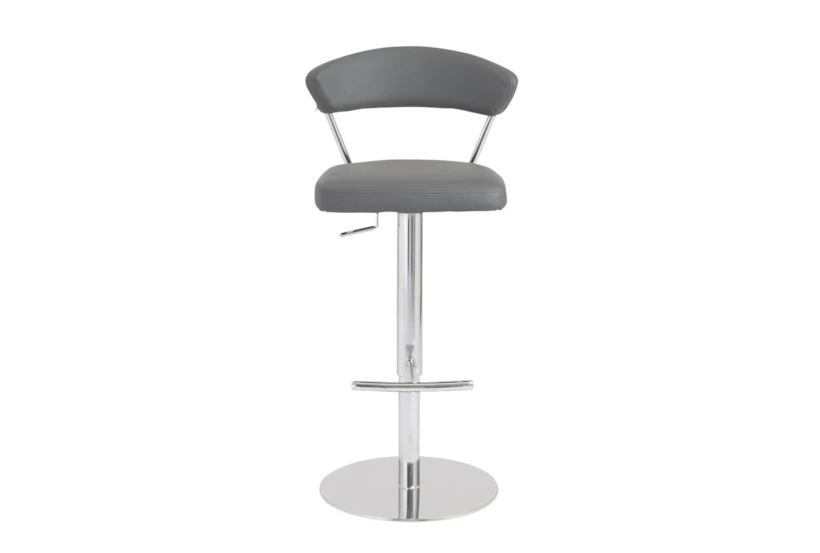 Grey Faux Leather And Chrome Curved Back 30" Adjustable Swivel Stool - 360