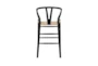 Black Wishbone 26" Cntr. Stool With Natural Seat With Back - Detail
