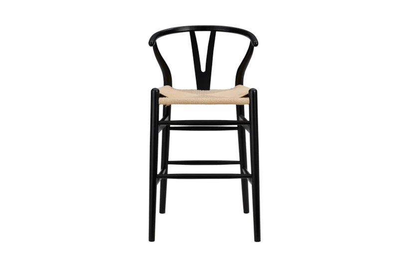 Black Wishbone 26" Cntr. Stool With Natural Seat With Back - 360