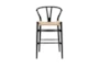 Black Wishbone 26" Cntr. Stool With Natural Seat With Back - Signature