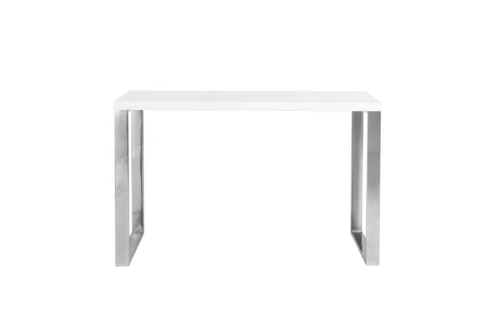 Del Mar White 47" Desk With Polished Stainless Steel Base