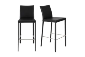 Parson Black Faux Leather Upholstered 30 Inch Barstool-Set Of 2
