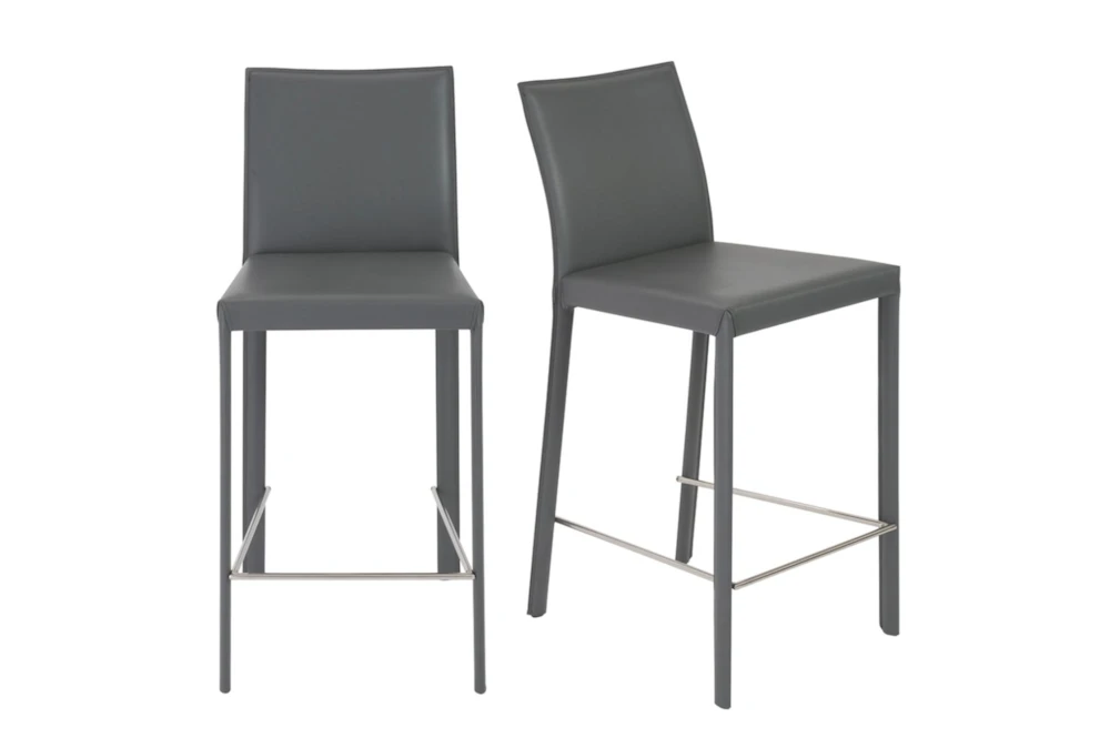 Parson Grey Faux Leather Upholstered 26 Inch Counterstool-Set Of 2