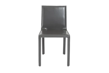 Straight Back Grey High Gloss Faux Leather Upholstered Side Chair-Set Of 2