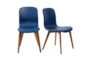 Blue Faux Leather And Walnut Side Chair With Contrast Stitching Set Of 2 - Signature