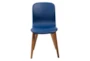 Blue Faux Leather And Walnut Side Chair With Contrast Stitching Set Of 2 - Front
