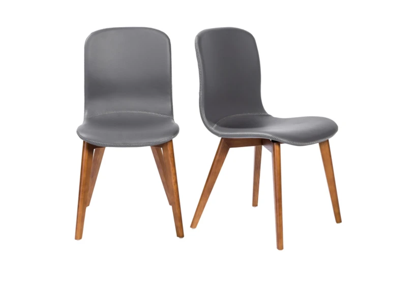 Grey Faux Leather And Walnut Side Chair With Contrast Stitching Set Of 2 - 360
