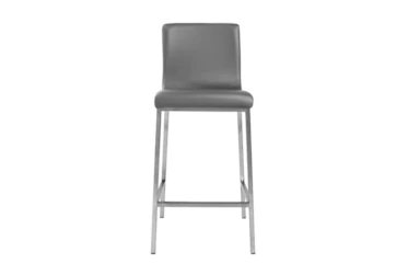 Grey Faux Leather And Brushed Steel 26 Inch Counterstool-Set Of 2