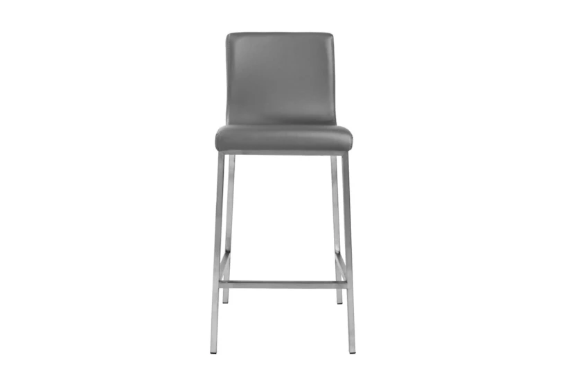 Grey Faux Leather And Brushed Steel 26 Inch Counterstool-Set Of 2 - 360