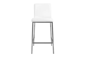 White Faux Leather And Brushed Steel 26 Inch Counterstool-Set Of 2