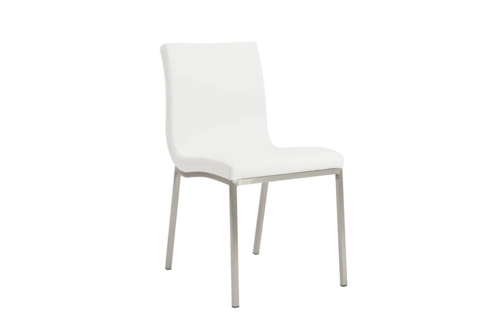 White Faux Leather And Brushed Steel Side Chair Set Of 2