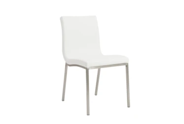 White Faux Leather And Brushed Steel Side Chair-Set Of 2