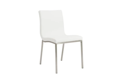 White Faux Leather And Brushed Steel Side Chair-Set Of 2