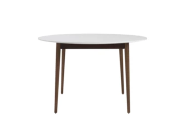 Newport White 47 Inch Round Dining Table With Dark Walnut Base
