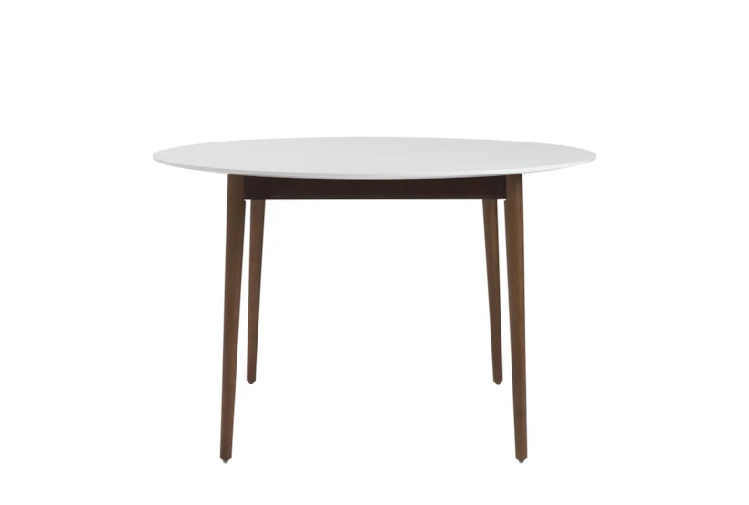 Newport White 47" Round Dining Table With Dark Walnut Base - 360