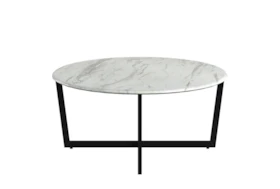 Liv White Faux Marble 36 Inch Round Coffee Table With Matte Black Base