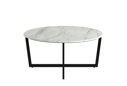 Liv White Faux Marble 36 Inch Round, Black And White Round Accent Table
