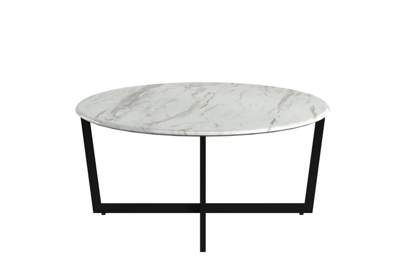 Liv White Faux Marble Round Coffee Table With Matte Black Base - 360