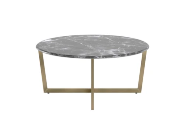 Liv Black Faux Marble 36 Inch Round Coffee Table With Matte Gold Base