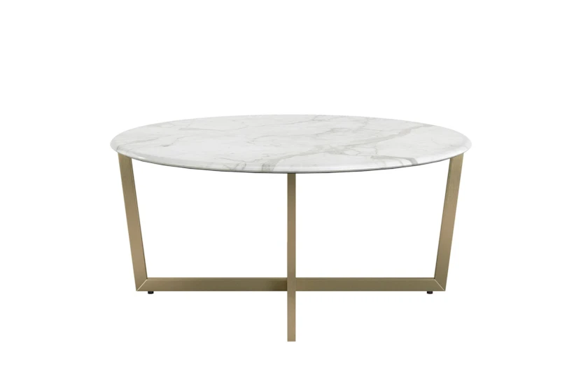 Liv White Faux Marble Round Coffee Table With Matte Gold Base - 360