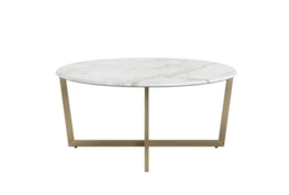 Liv White Faux Marble 36 Inch Round Coffee Table With Matte Gold Base