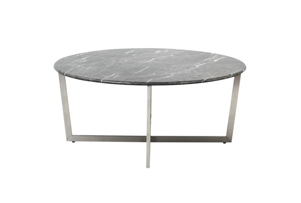 Liv Black Faux Marble Round Coffee Table With Brushed Stainless Steel Base