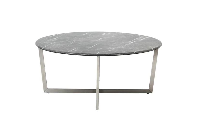 Liv Black Faux Marble Round Coffee Table With Brushed Stainless Steel Base - 360
