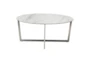 Liv White Faux Marble 36 Inch Round Coffee Table With Brushed Stainless Steel Base - Signature
