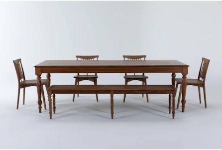 Magnolia Home Webster Walnut 96" Dining With Low Back Chair & Bench Set For 6 By Joanna Gaines