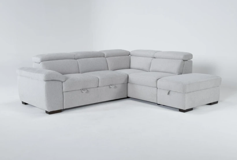 Dante Light Grey 104" 3 Piece Convertible Futon Sleeper L-Shaped Sectional with Right Arm Facing Storage Chaise - 360