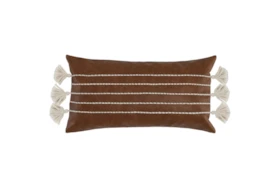 Accent Pillow - Brown Faux Leather With Stripes 14X26