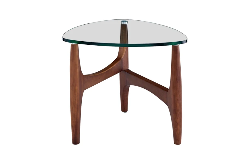 Stowe Glass Triangle 24 Inch End Table With Walnut Base - 360