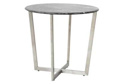Liv Black Faux Marble 24" Round End Table With Stainless Steel Base - Side