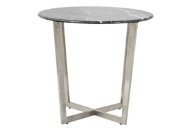 Liv Black Faux Marble 24 Inch Round End Table With Stainless Steel Base