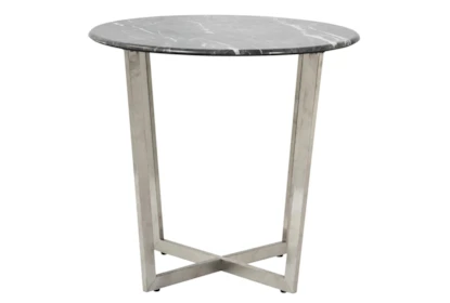 Liv Black Faux Marble 24" Round End Table With Stainless Steel Base - Signature