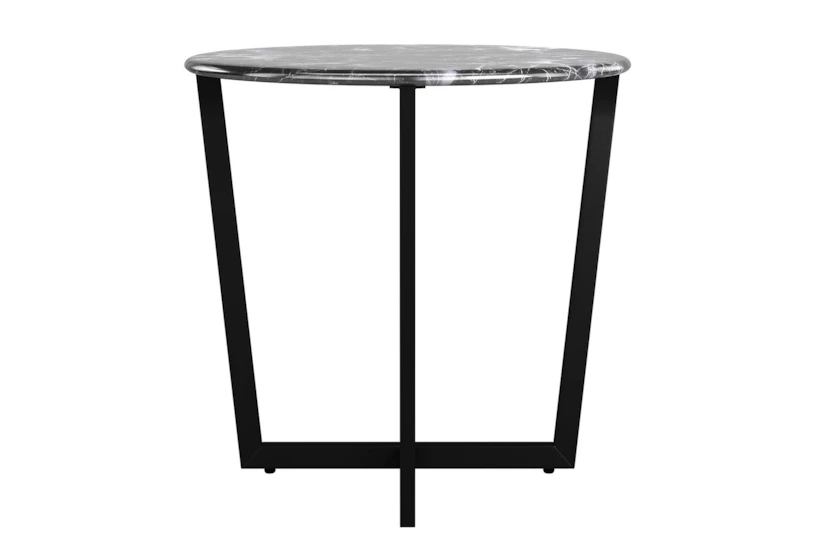 Liv Black Faux Marble 24" Round End Table With Black Base - 360