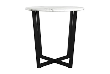 Liv White Faux Marble 24 Inch Round End Table With Black Base