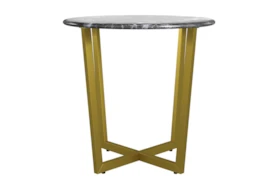 Liv Black Faux Marble 24 Inch Round End Table With Matte Gold Base