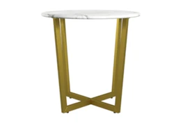 Liv White Faux Marble 24 Inch Round End Table With Matte Gold Base