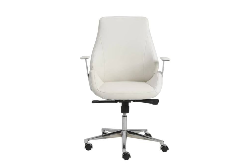 Viborg White Faux Leather And Chrome Low Back Rolling Office Desk Chair