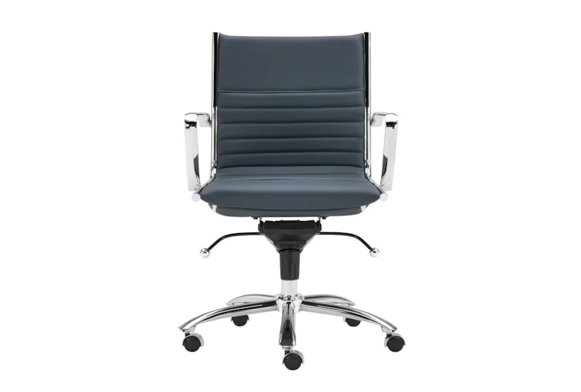 Copenhagen Blue Faux Leather And Chrome Low Back Rolling Office Desk Chair - 360
