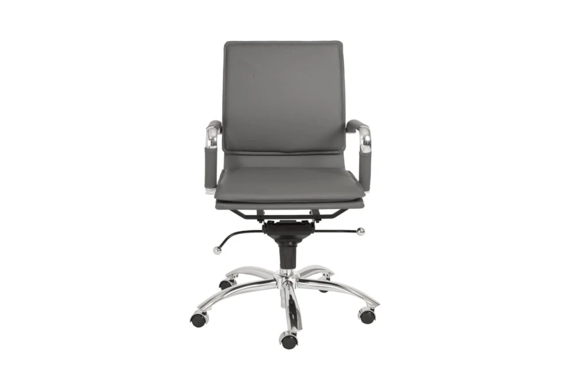 Skagen Grey Faux Leather And Chrome Low Back Rolling Office Desk Chair - 360