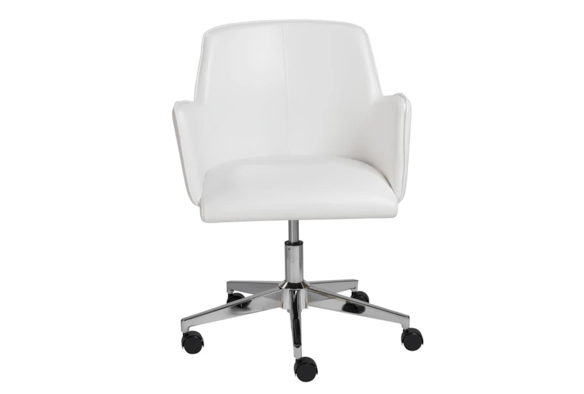Grimstad White Faux Leather Rolling Office Desk Chair - 360