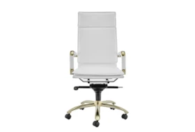 Skagen White Faux Leather And Matte Gold High Back Desk Chair