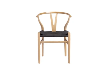 Natural Wishbone Side Chair Black Seat-Set Of 2