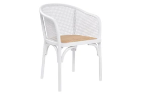 White Cane With Natural Woven Seat Barrel Back Arm Chair